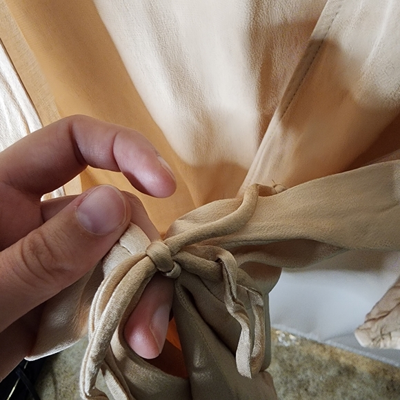 Zara wrap blouse, beige, cream satin blouse, tag - Picture 5 of 10